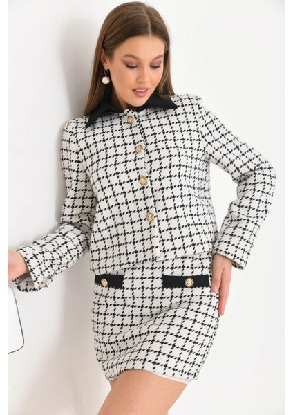 Kadın Blazer Ceket Garni Detay Uzun Blazer Ceket Beyaz - KRN026 modelleri