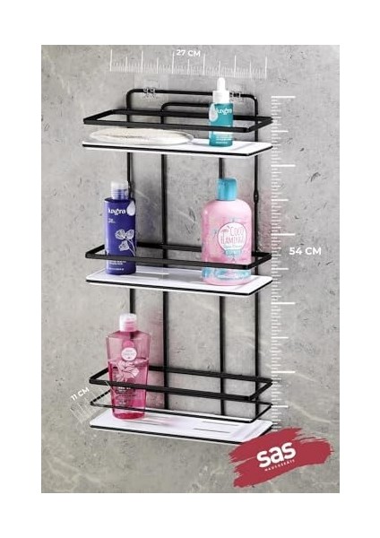 Haus Yapışkanlı Ömür Boyu Paslanmaz Ayarlanabilir Raf Düzenleyici Şampuanlık Siyah - Beyaz Lş-03 modelleri