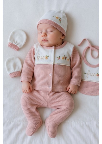 %100 Pamuk Kız Bebek Yenidoğan 5 Parça Hastane Çıkış Seti