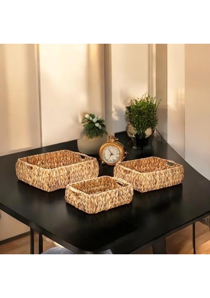 El Yapımı Hasır Dekoratif Sepet, Hasır Dekoratif Tepsi 3 Model Seçenekli (37 * 30 * 12CM) (Model - 3) modelleri