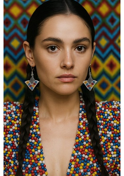 Kare Form Çiçek Desenli Renkli Tasarım Boncuk Küpe – El Yapımı modelleri