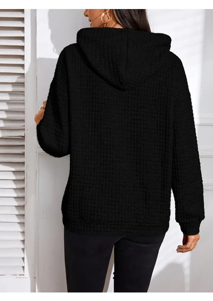 Kadın Uzun Kollu Kapşonlu Bağcıklı Cepli Capitone Sweatshirt modelleri