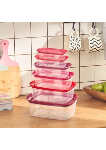 7.6 Litre -Red Velved 6&apos;lı Saklama Kabı Seti - Sebze Saklama Seti - Bakliyat Saklama Kabı - Mutfak Düzenleyici - Buzdolabı Organizeri modelleri