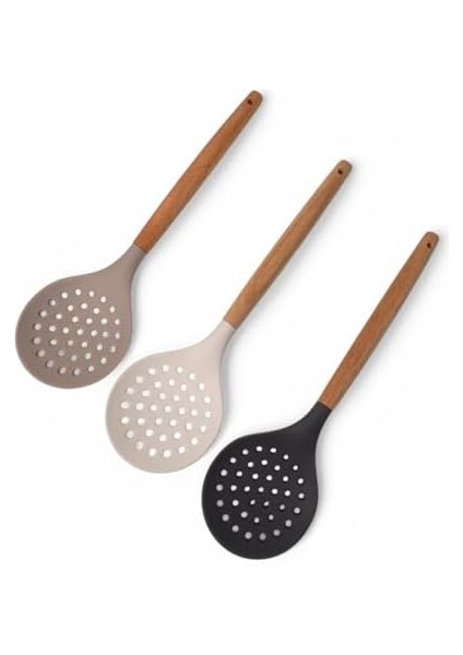 Bambu Saplı Silikon Kevgir, Bambu Uzun Silikon Geniş Kevgir 27CM 3 Renk Seçenekli (Siyah) modelleri