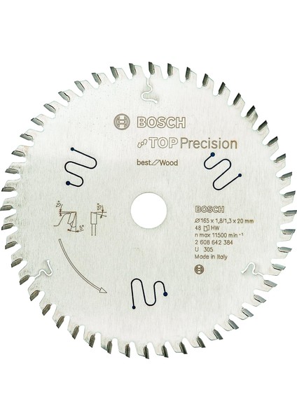 Professional Daire Testere Bıçağı, Top Precision For (Ahşap Için, 165 x 20 x 1,8 Mm, 48 Diş, Daire Testere Aksesuarı)
