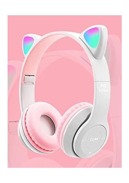Mikrofonlu Işıklı Renk Değiştiren Cat Kedi Kulaklık Gri-Pembe Gamer Oyuncu Kulaklığı Kulaklık Çocuk Yetişkin Uygun,, Gripembe, Small fiyatları