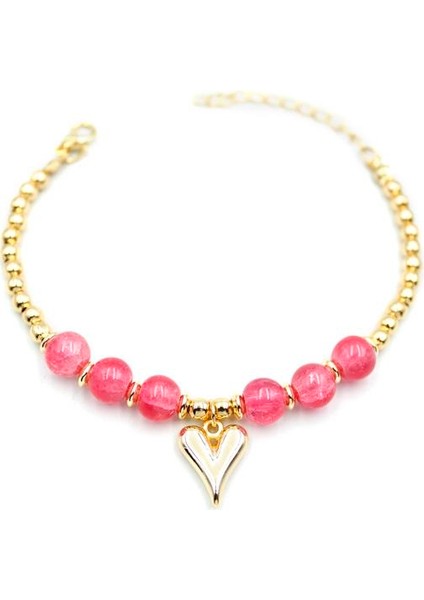 Boncuklu Kalp Bileklik - Pembe fiyatları
