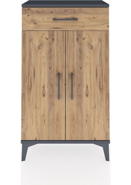 Arges Komodin 2 Raflı Tek Çekmeceli 2 Kapaklı 60X30X106 Antrasit-Çam fiyatları