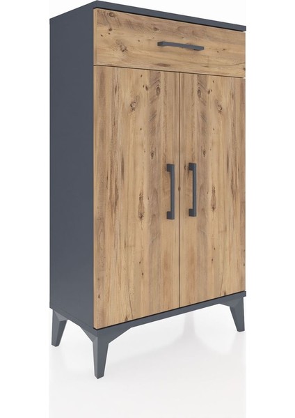 Arges Komodin 2 Raflı Tek Çekmeceli 2 Kapaklı 60X30X106 Antrasit-Çam fırsatları