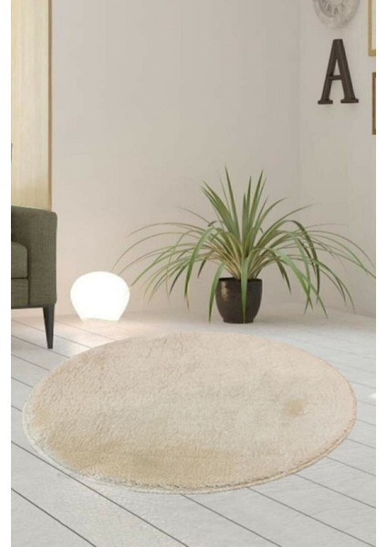 Koyu Bej Yuvarlak Peluş Banyo Pas Pası, Kaymaz Taban, 100X100 cm