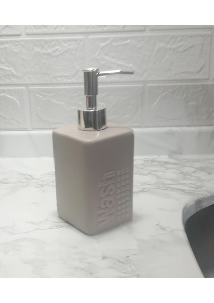 Sıvı Sabunluk Bej Modern 7X7X17CM 300ML Seti