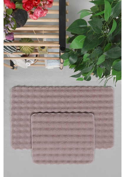 Yumuşak Peluş Kaymaz Banyo Paspası Takımı 2'li, 50X80-50X40CM, Pembe fiyatları