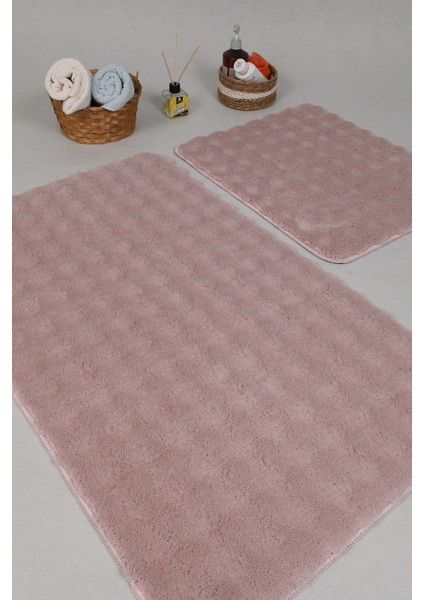 Yumuşak Peluş Kaymaz Banyo Paspası Takımı 2'li, 50X80-50X40CM, Pembe fırsatları