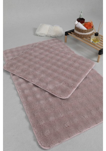 Yumuşak Peluş Kaymaz Banyo Paspası Takımı 2'li, 50X80-50X40CM, Pembe indirimleri