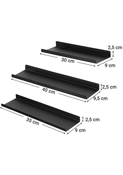 Metal Duvar Rafları, 3&apos;lü Set, Yüzer Raflar, Endüstriyel Tasarım, Duvar Panoları, Dekorasyon Için, Resim Çerçeveleri, Rafları Takmak Için 6 Vidalı, Farklı Düzenler, Siyah LFS12BK modelleri