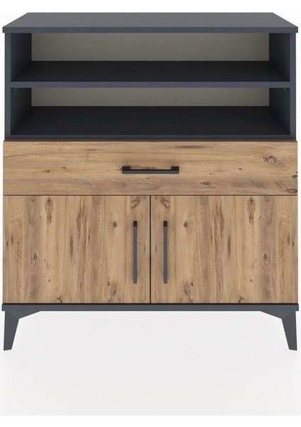 Arges Şifonyer 3 Raflı Tek Çekmeceli 2 Kapaklı 88X30X96 Antrasit-Çam