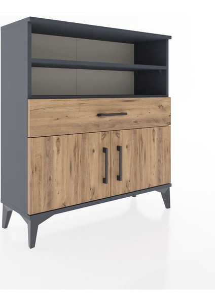 Arges Şifonyer 3 Raflı Tek Çekmeceli 2 Kapaklı 88X30X96 Antrasit-Çam fiyatları