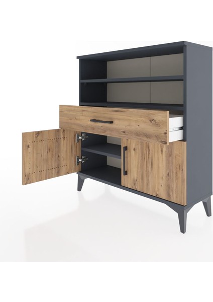 Arges Şifonyer 3 Raflı Tek Çekmeceli 2 Kapaklı 88X30X96 Antrasit-Çam fırsatları