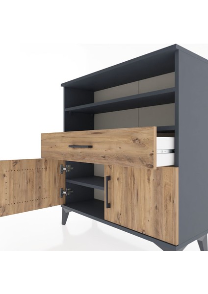 Arges Şifonyer 3 Raflı Tek Çekmeceli 2 Kapaklı 88X30X96 Antrasit-Çam indirimleri