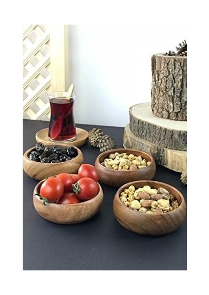 4&apos;lü Yuvarlak Bambu Çerezlik - Bambu Sunum Kasesi, Zeytinlik ve Kahvaltı Sunumluğu | Çok Amaçlı Dayanıklı ve Şık Tasarım modelleri