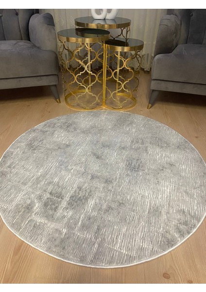 Kaymaz Tabanlı Yuvarlak Aksu Yolluk Halı Banyo ve Tuvalet Paspası Gri