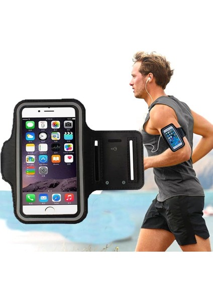 Iphone ile Uyumlu 6,3" Inç E Kadar Uyumlu Anahtar Koyma Bölmeli Spor, Koşu,yürüyüş Için Kol Bandı Siyah