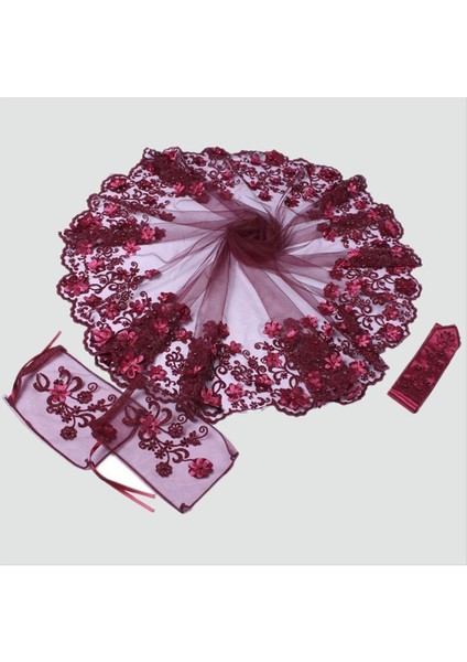 Lüx Çiçekli Duvak Takım (Eldiven, Kemer ve Duvak)