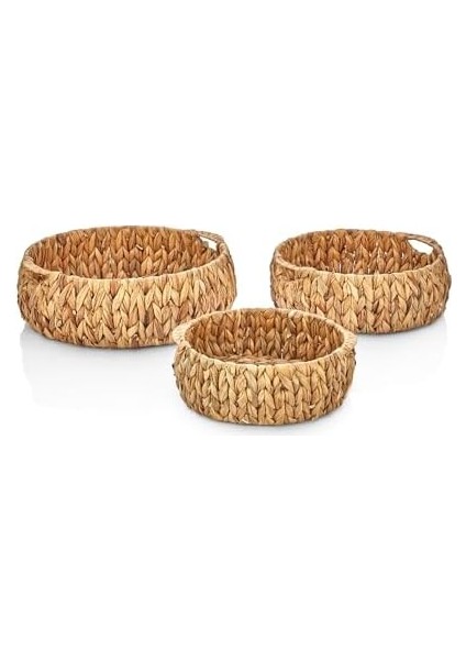 El Yapımı Hasır Dekoratif Yuvarlak Sepet, Hasır Dekoratif Tepsi 3 Model Seçenekli (25 * 10CM) (Küçük Boy) modelleri