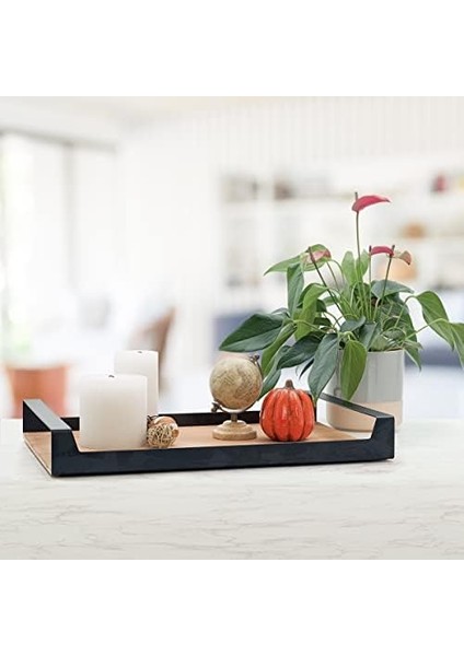 Büyük Ham Renk Servis ve Sunum Tepsisi, Metal Kulplu Ahşap Tepsi - 48,5X32 cm modelleri