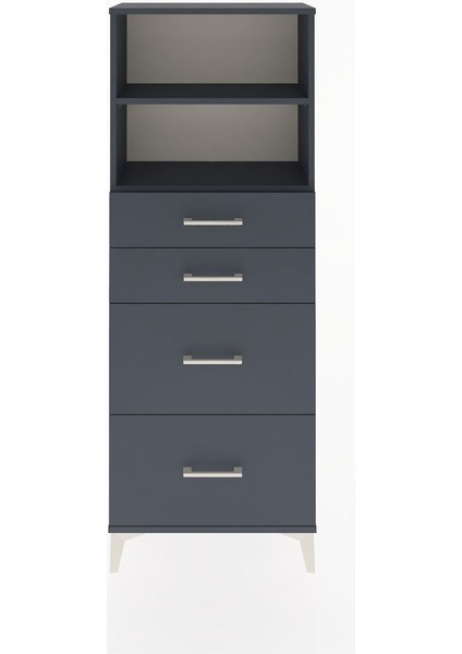 Arges Dolap 2 Raflı 4 Çekmeceli 60X30X163 Antrasit-Antrasit