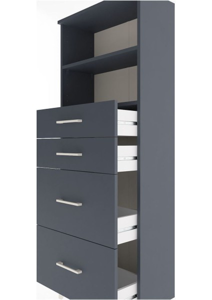 Arges Dolap 2 Raflı 4 Çekmeceli 60X30X163 Antrasit-Antrasit indirimleri
