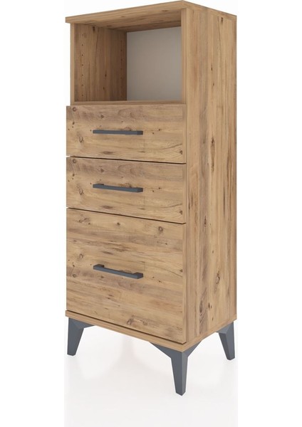 Arges Komodin Tek Raflı 3 Çekmeceli 44X30X106 Çam-Çam modelleri