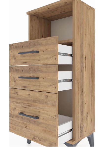 Arges Komodin Tek Raflı 3 Çekmeceli 44X30X106 Çam-Çam indirimleri
