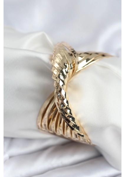Bfs Pirinç Gold Renk Kıvrımlı Yarım Kelepçe Bileklik