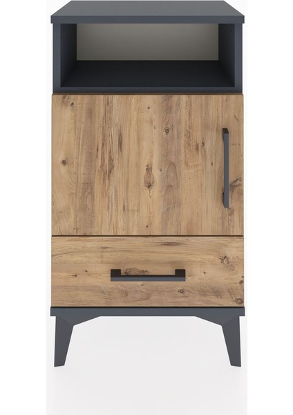 Arges Komodin 2 Raflı Tek Kapaklı 44X30X80 Antrasit-Çam fiyatları