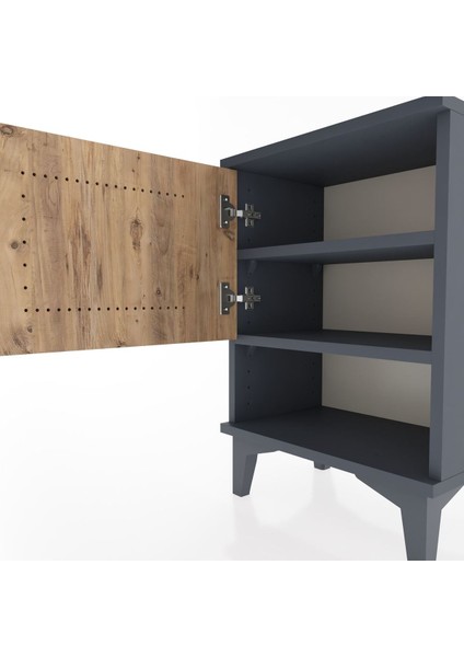 Arges Komodin 2 Raflı Tek Kapaklı 44X30X64 Antrasit-Çam indirimleri