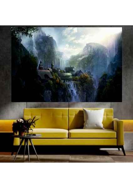 Dağ ve Köy Manzaralı Sanatsal Dekoratif Duvar Tablosu (50X70 Cm)