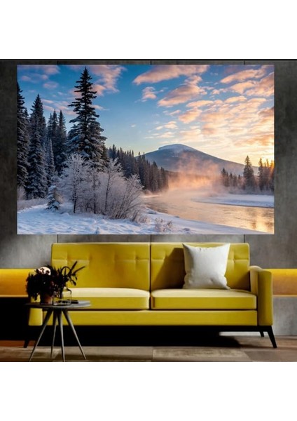 Karlı Doğa ve Nehir Manzaralı Sanatsal Dekoratif Duvar Tablosu (35X50 Cm)