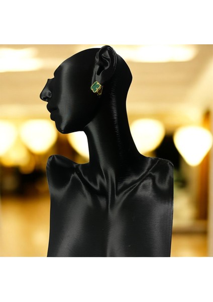 925 Ayar Gümüş Altın Kaplama Malahit Taşlı Şanslı Yonca Van Cleef Küpe fiyatları