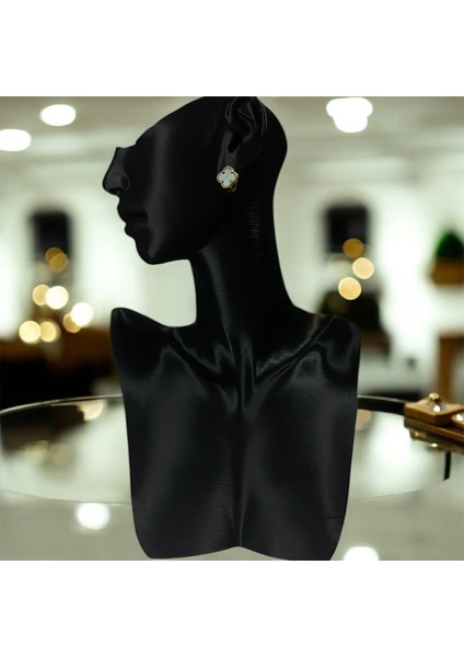 925 Ayar Gümüş Altın Kaplama Malahit Taşlı Şanslı Yonca Van Cleef Küpe modelleri