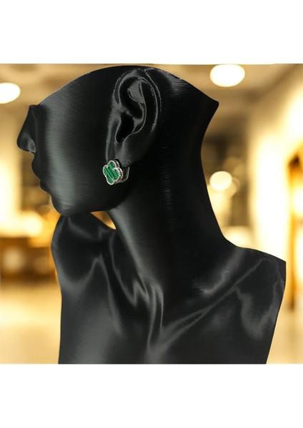925 Ayar Gümüş Malahit Taşlı Şanslı Yonca Van Cleef Küpe