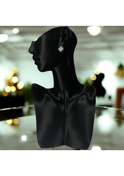 925 Ayar Gümüş Malahit Taşlı Şanslı Yonca Van Cleef Küpe modelleri