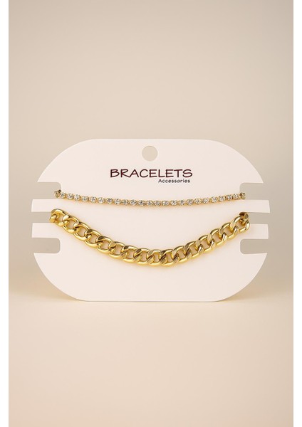 Gold Renk Ikili Kadın Zincir Bileklik Set