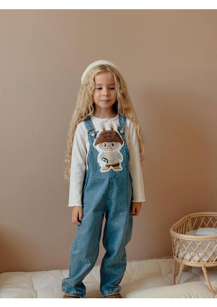Kız Çocuk Mavi Hayvan Figürlü Kot Jean Kışlık Salopet fiyatları