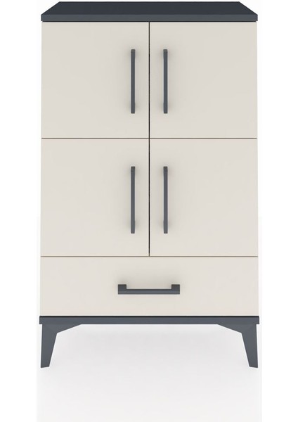 Arges Komodin 4 Raflı Tek Çekmeceli 4 Kapaklı 60X30X96 Antrasit-Aytaşı