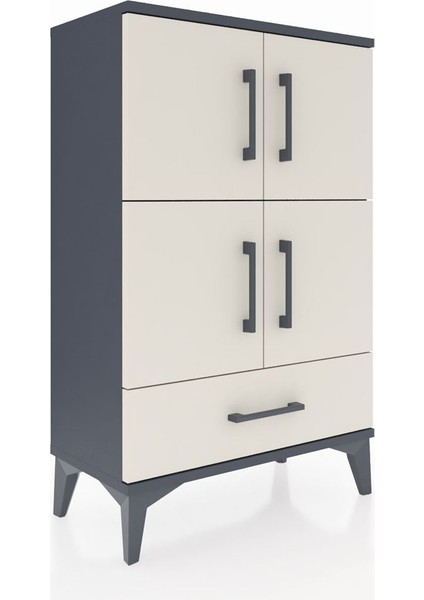 Arges Komodin 4 Raflı Tek Çekmeceli 4 Kapaklı 60X30X96 Antrasit-Aytaşı fiyatları