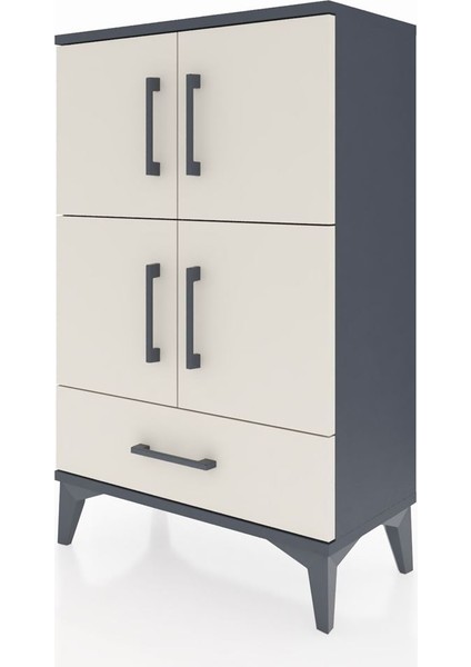 Arges Komodin 4 Raflı Tek Çekmeceli 4 Kapaklı 60X30X96 Antrasit-Aytaşı modelleri