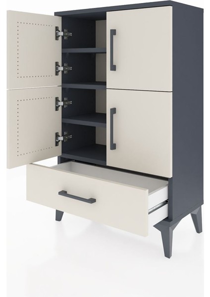 Arges Komodin 4 Raflı Tek Çekmeceli 4 Kapaklı 60X30X96 Antrasit-Aytaşı fırsatları