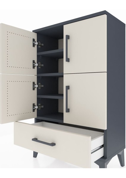 Arges Komodin 4 Raflı Tek Çekmeceli 4 Kapaklı 60X30X96 Antrasit-Aytaşı indirimleri