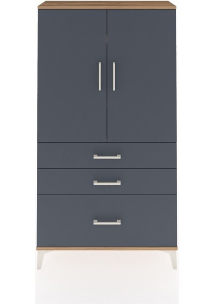 Arges Dolap 3 Raflı 3 Çekmeceli 2 Kapaklı 88X30X163 Çam-Antrasit